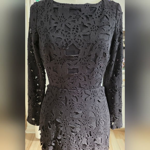 Monique Lhuillier Black Long Sleeve Shadow Gown - Picture 4 of 7